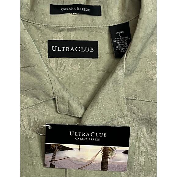 New UltraClub Cabana Breeze Men’s Large Olive Green Palm Tree Hawaiian Shirt - Picture 10 of 15